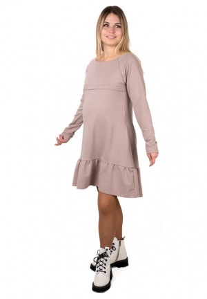 Платье с воланом мокко для беременных и кормящих